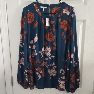 Maurices Floral Blouse - Teal and Rust